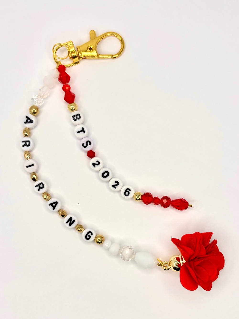 BTS ARIRANG 2026 FLORAL RED/WHITE/GOLD KEYCHAIN